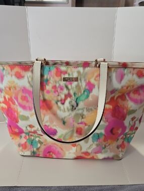 Brand New-Kate Spade Cream-Handled Floral Tote with Pink, Teal and Coral Accents